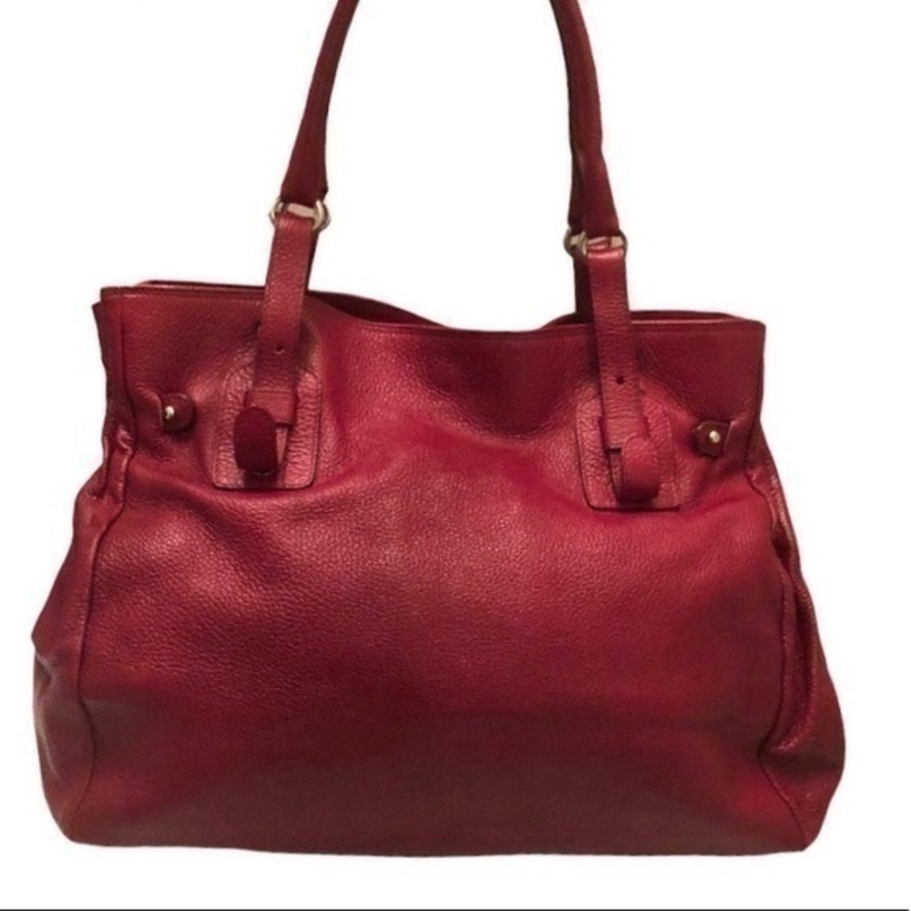 Furla let red top handle leather tote bag